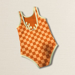 Mimi - Reversible checkered / coral one piece