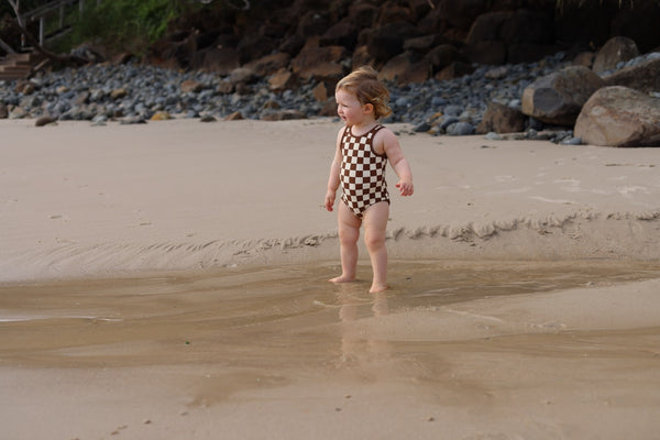 Children's checkered swimsuit reversible swimsuit