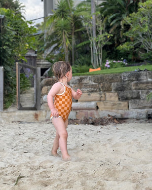 Mimi - Reversible checkered / coral one piece