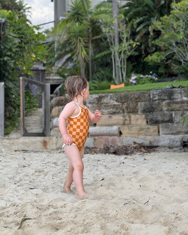 Mimi - Reversible checkered / coral one piece